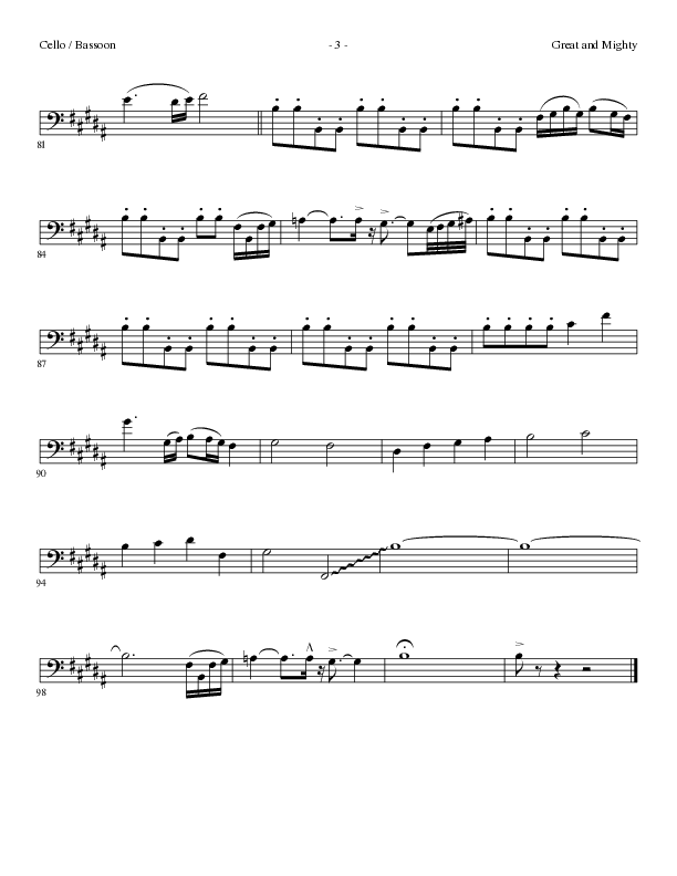 Great and Mighty (Choral Anthem SATB) Cello (Lillenas Choral / Arr. Bradley Knight)