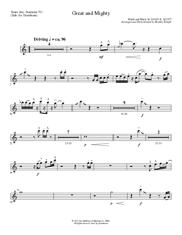 Great and Mighty (Choral Anthem SATB) Tenor Sax/Baritone T.C. (Lillenas Choral / Arr. Bradley Knight)