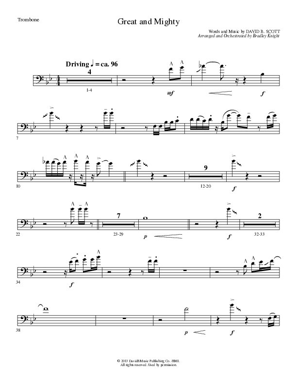 Great and Mighty (Choral Anthem SATB) Trombone (Lillenas Choral / Arr. Bradley Knight)