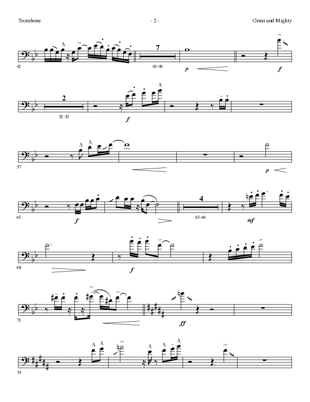 Great and Mighty (Choral Anthem SATB) Trombone (Lillenas Choral / Arr. Bradley Knight)
