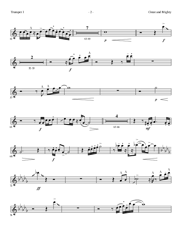 Great and Mighty (Choral Anthem SATB) Trumpet 1 (Lillenas Choral / Arr. Bradley Knight)