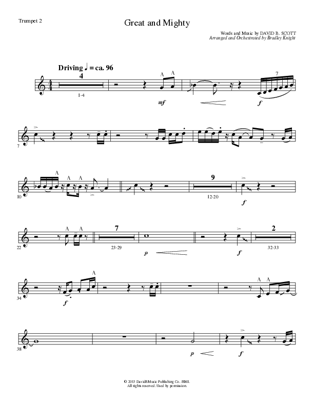 Great and Mighty (Choral Anthem SATB) Trumpet 2 (Lillenas Choral / Arr. Bradley Knight)