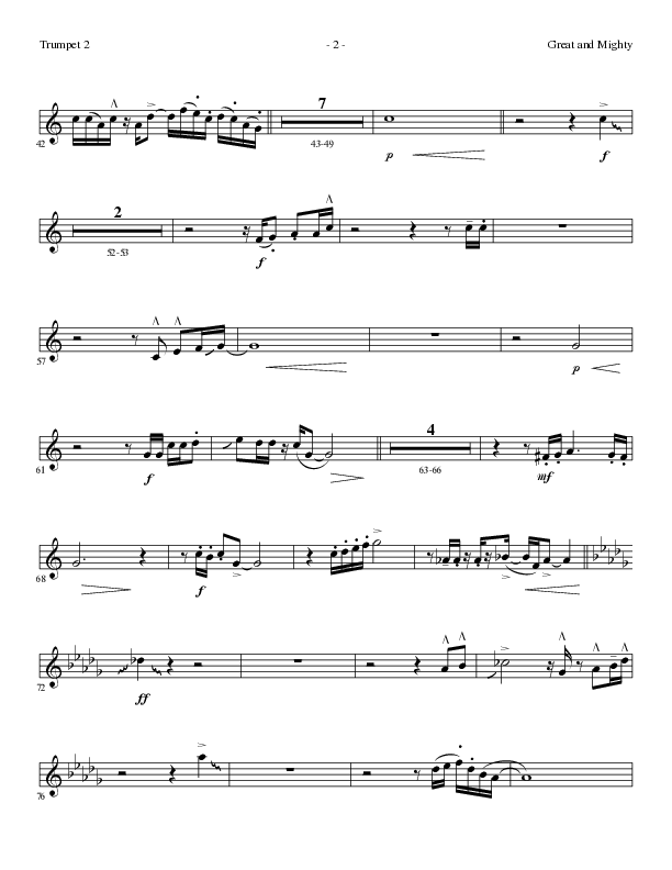 Great and Mighty (Choral Anthem SATB) Trumpet 2 (Lillenas Choral / Arr. Bradley Knight)