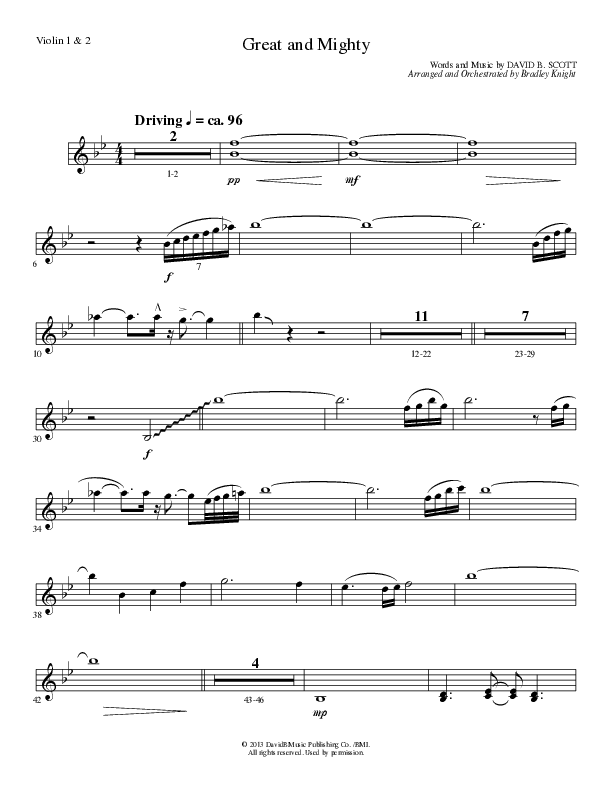 Great and Mighty (Choral Anthem SATB) Violin 1/2 (Lillenas Choral / Arr. Bradley Knight)