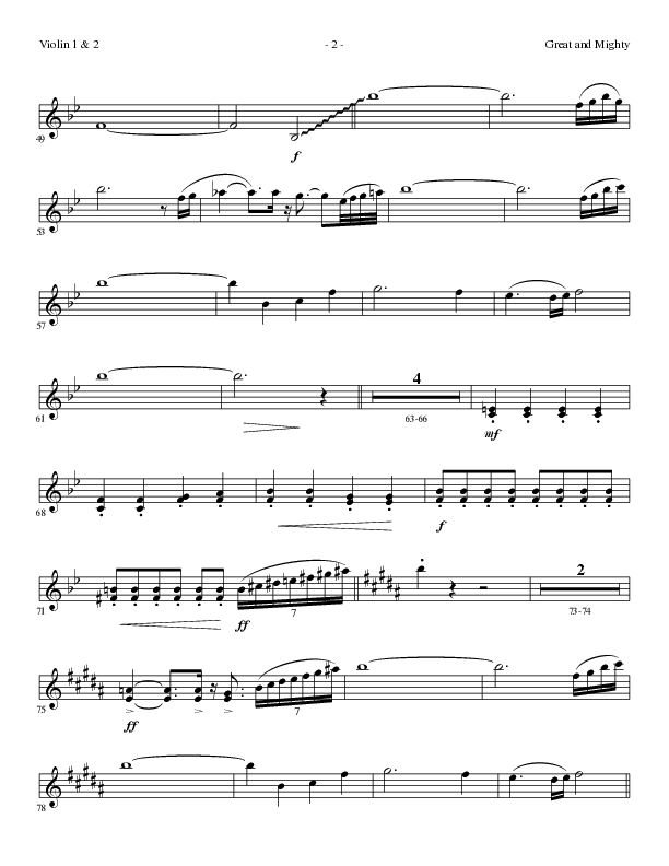 Great and Mighty (Choral Anthem SATB) Violin 1/2 (Lillenas Choral / Arr. Bradley Knight)