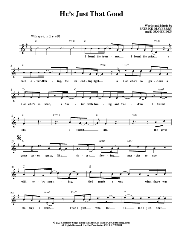 He's Just That Good Lead Sheet Melody (Patrick Mayberry)