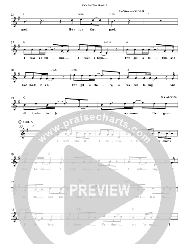 He's Just That Good Lead Sheet Melody (Patrick Mayberry)