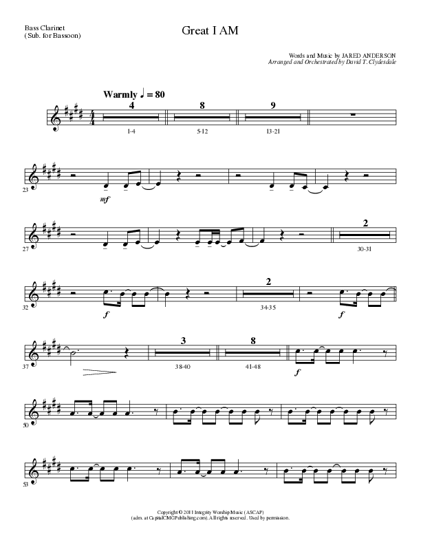 Great I Am (Choral Anthem SATB) Bass Clarinet (Lillenas Choral / Arr. David Clydesdale)