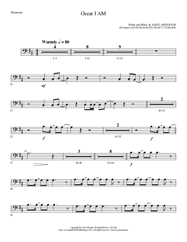 Great I Am (Choral Anthem SATB) Bassoon (Lillenas Choral / Arr. David Clydesdale)