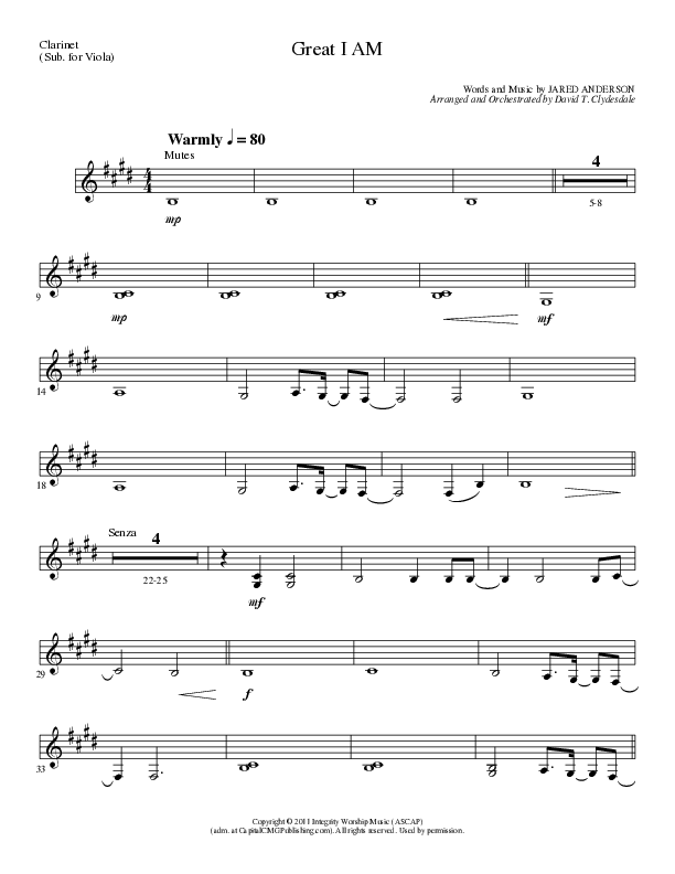 Great I Am (Choral Anthem SATB) Clarinet (Lillenas Choral / Arr. David Clydesdale)