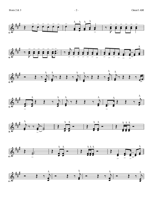 Great I Am (Choral Anthem SATB) French Horn 2 (Lillenas Choral / Arr. David Clydesdale)