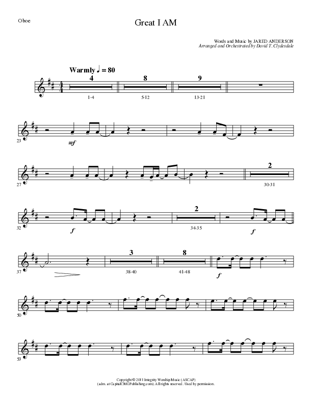 Great I Am (Choral Anthem SATB) Oboe (Lillenas Choral / Arr. David Clydesdale)
