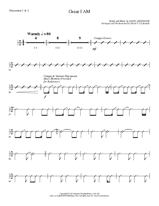 Great I Am (Choral Anthem SATB) Percussion (Lillenas Choral / Arr. David Clydesdale)