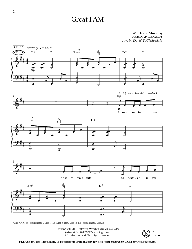 Great I Am (Choral Anthem SATB) Anthem (SATB/Piano) (Lillenas Choral / Arr. David Clydesdale)