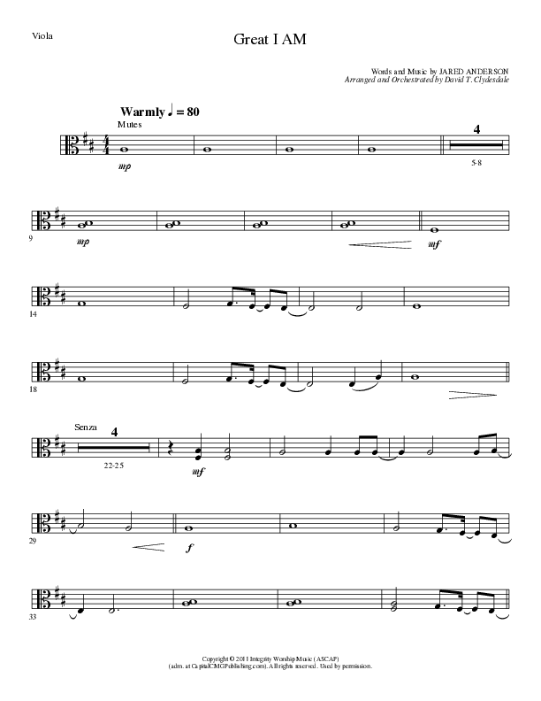 Great I Am (Choral Anthem SATB) Viola (Lillenas Choral / Arr. David Clydesdale)