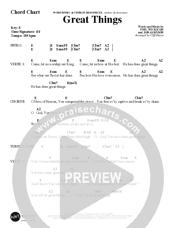 Great Things (Choral Anthem SATB) Chord Chart (Word Music Choral / Arr. Cliff Duren)