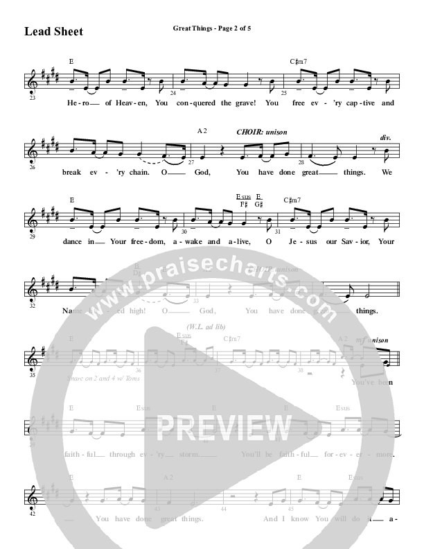 Great Things (Choral Anthem SATB) Lead Sheet (Melody) (Word Music Choral / Arr. Cliff Duren)