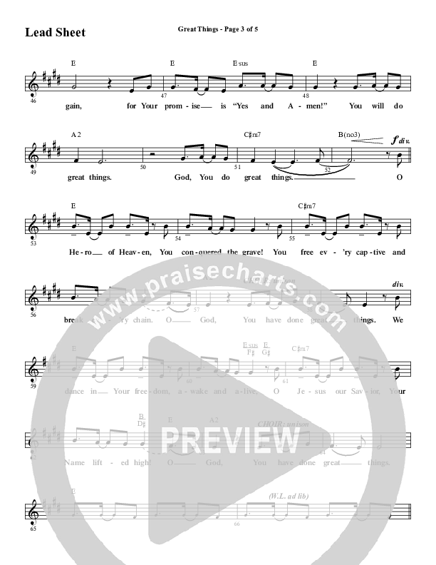 Great Things (Choral Anthem SATB) Lead Sheet (Melody) (Word Music Choral / Arr. Cliff Duren)