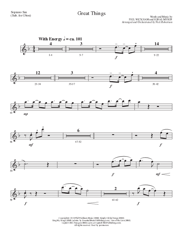 Great Things (Choral Anthem SATB) Soprano Sax (Lillenas Choral / Arr. Nick Robertson)
