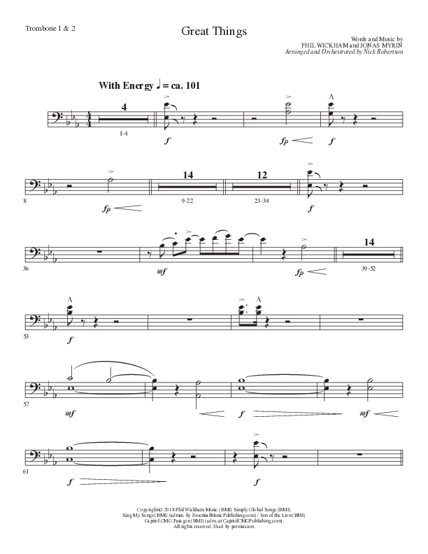 Great Things (Choral Anthem SATB) Trombone 1/2 (Lillenas Choral / Arr. Nick Robertson)