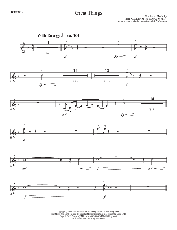 Great Things (Choral Anthem SATB) Trumpet 1 (Lillenas Choral / Arr. Nick Robertson)