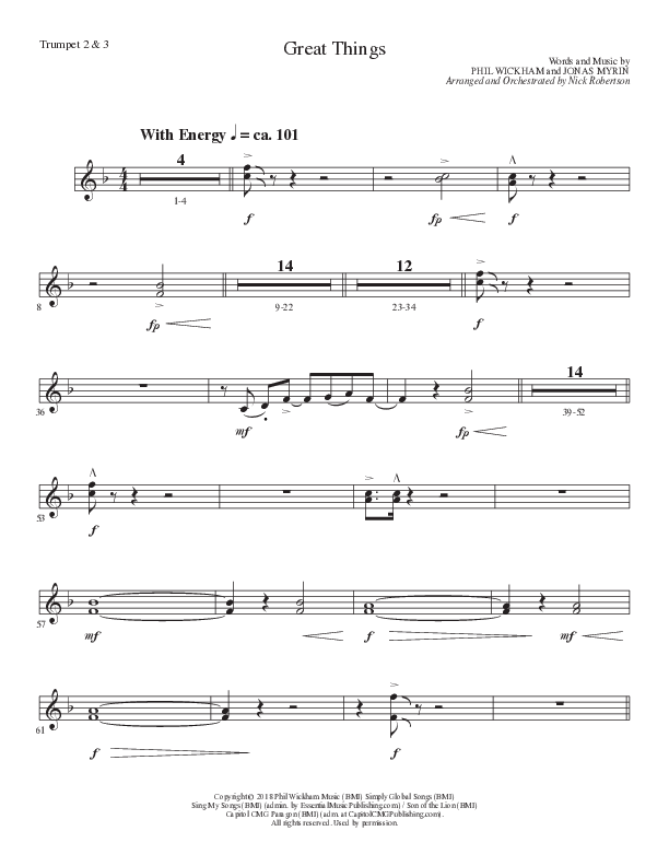 Great Things (Choral Anthem SATB) Trumpet 2/3 (Lillenas Choral / Arr. Nick Robertson)