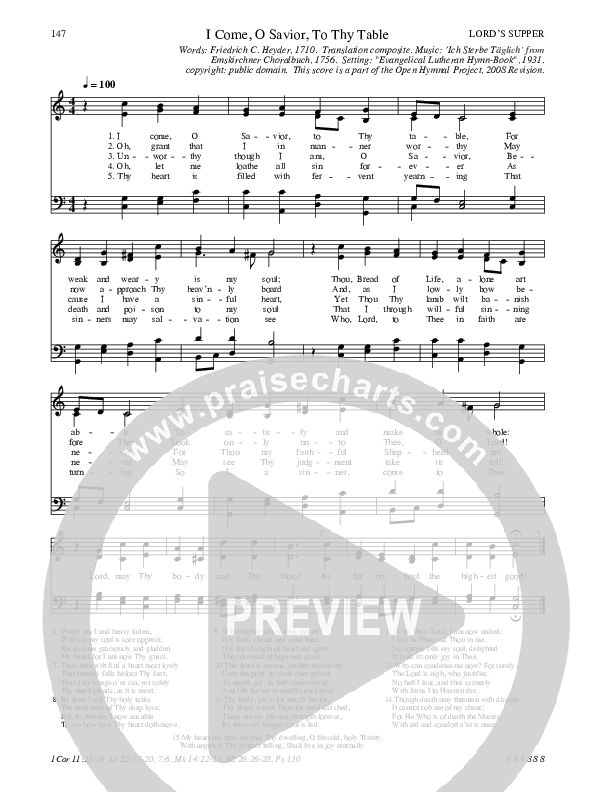 I Come O Savior To Thy Table Hymn Sheet (SATB) (Traditional Hymn)