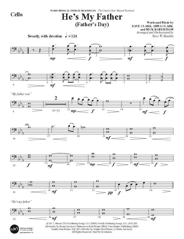 He’s My Father (Father’s Day) (Choral Anthem SATB) Cello (Word Music Choral / Arr. Steve Mauldin)