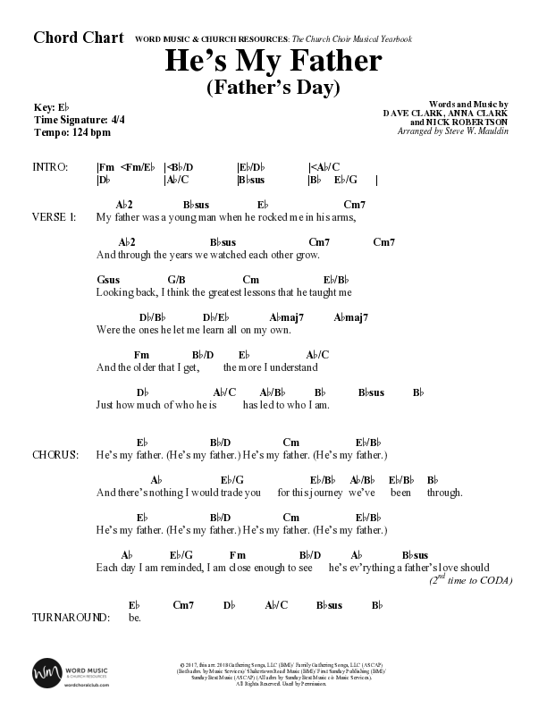He’s My Father (Father’s Day) (Choral Anthem SATB) Chord Chart (Word Music Choral / Arr. Steve Mauldin)