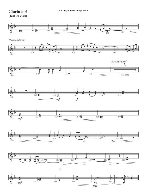 He’s My Father (Father’s Day) (Choral Anthem SATB) Clarinet 3 (Word Music Choral / Arr. Steve Mauldin)