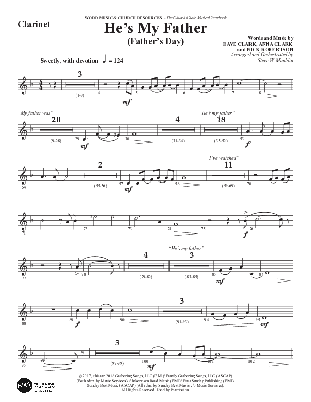 He’s My Father (Father’s Day) (Choral Anthem SATB) Clarinet (Word Music Choral / Arr. Steve Mauldin)