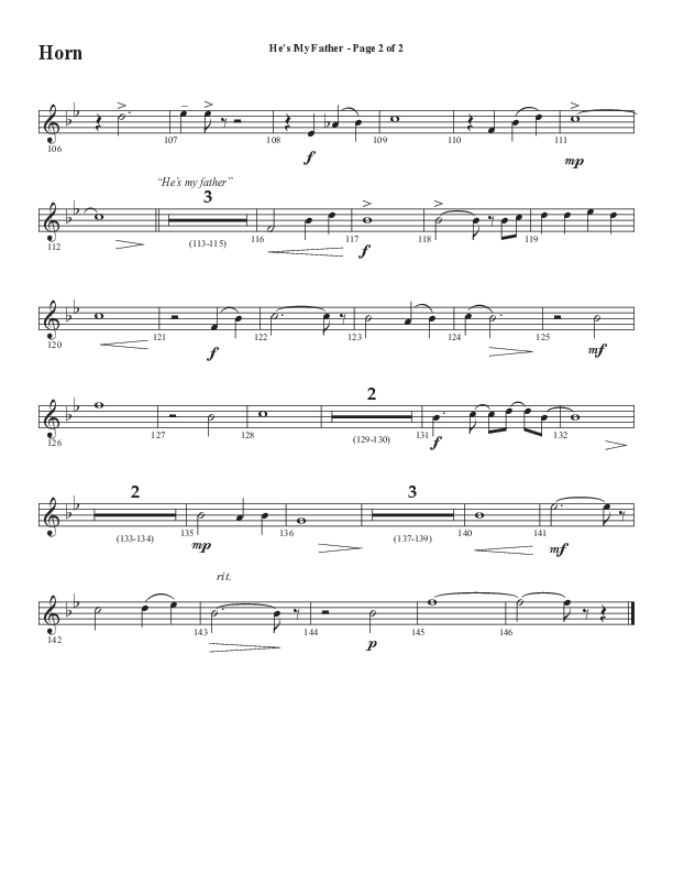 He’s My Father (Father’s Day) (Choral Anthem SATB) French Horn (Word Music Choral / Arr. Steve Mauldin)