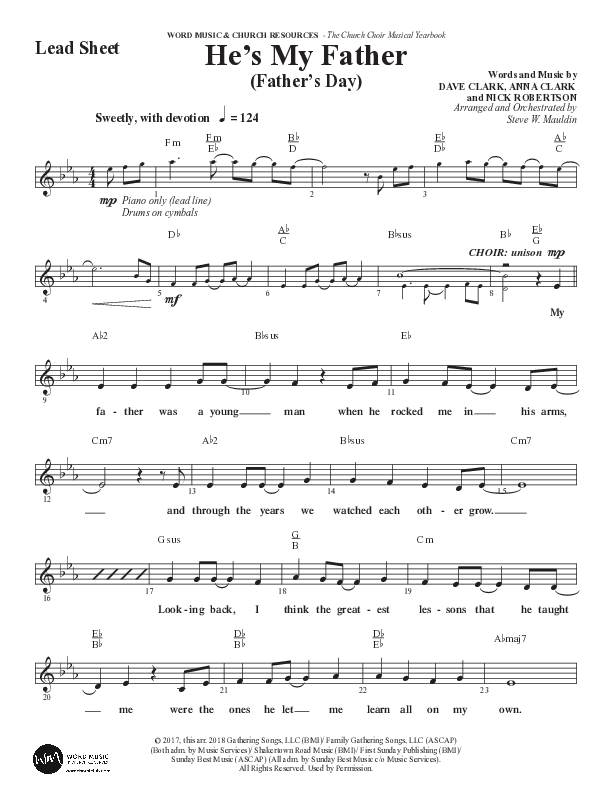 He’s My Father (Father’s Day) (Choral Anthem SATB) Lead Sheet (Melody) (Word Music Choral / Arr. Steve Mauldin)