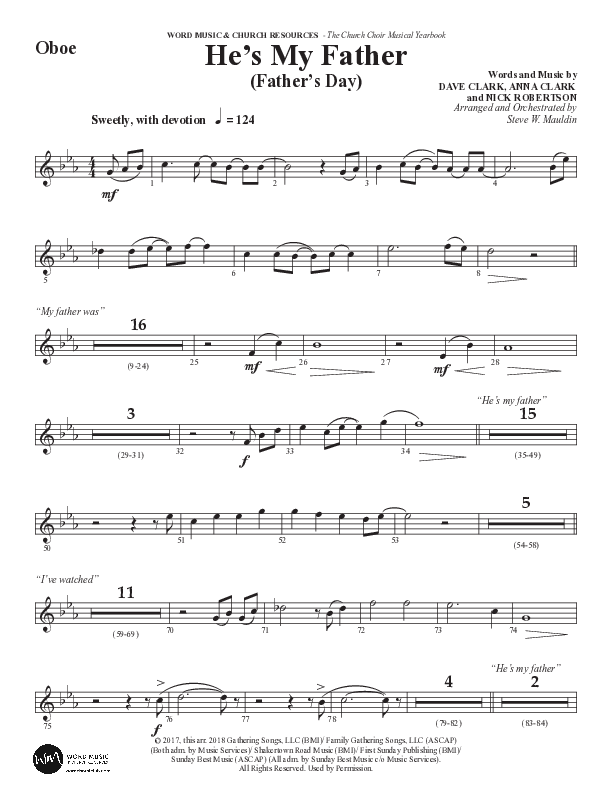 He’s My Father (Father’s Day) (Choral Anthem SATB) Oboe (Word Music Choral / Arr. Steve Mauldin)
