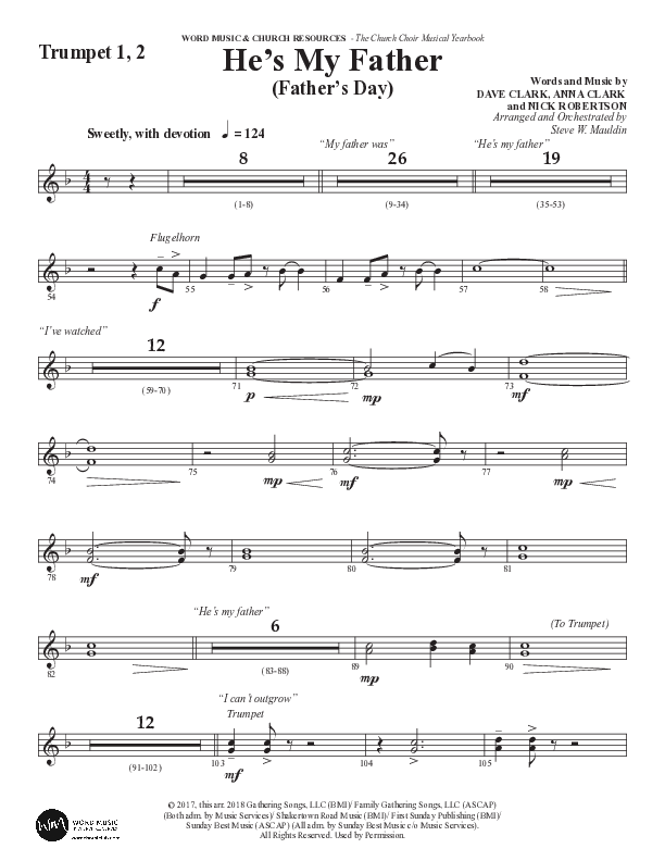 He’s My Father (Father’s Day) (Choral Anthem SATB) Trumpet 1,2 (Word Music Choral / Arr. Steve Mauldin)