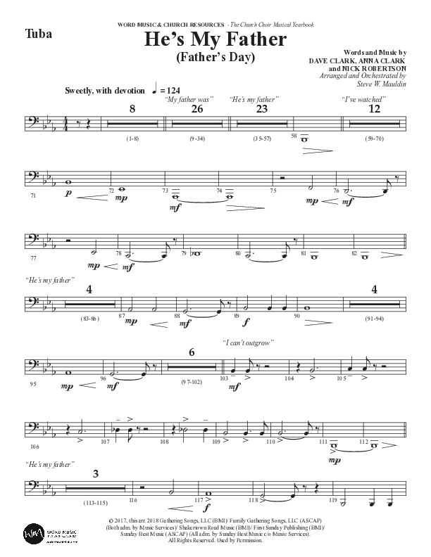 He’s My Father (Father’s Day) (Choral Anthem SATB) Tuba (Word Music Choral / Arr. Steve Mauldin)