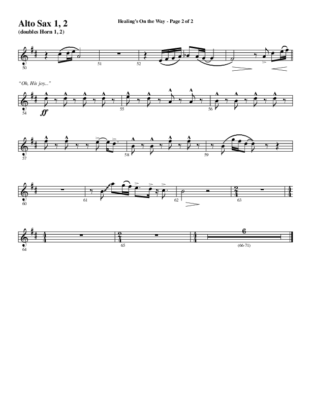 Healing’s on the Way (Choral Anthem SATB) Alto Sax 1/2 (Word Music Choral / Arr. David Wise)