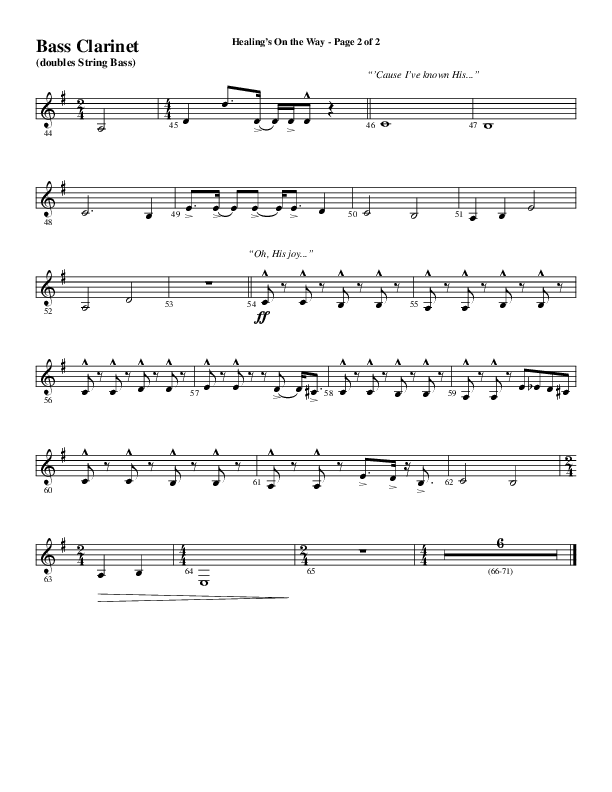 Healing’s on the Way (Choral Anthem SATB) Bass Clarinet (Word Music Choral / Arr. David Wise)