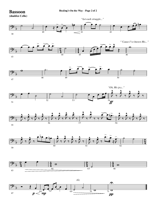 Healing’s on the Way (Choral Anthem SATB) Bassoon (Word Music Choral / Arr. David Wise)