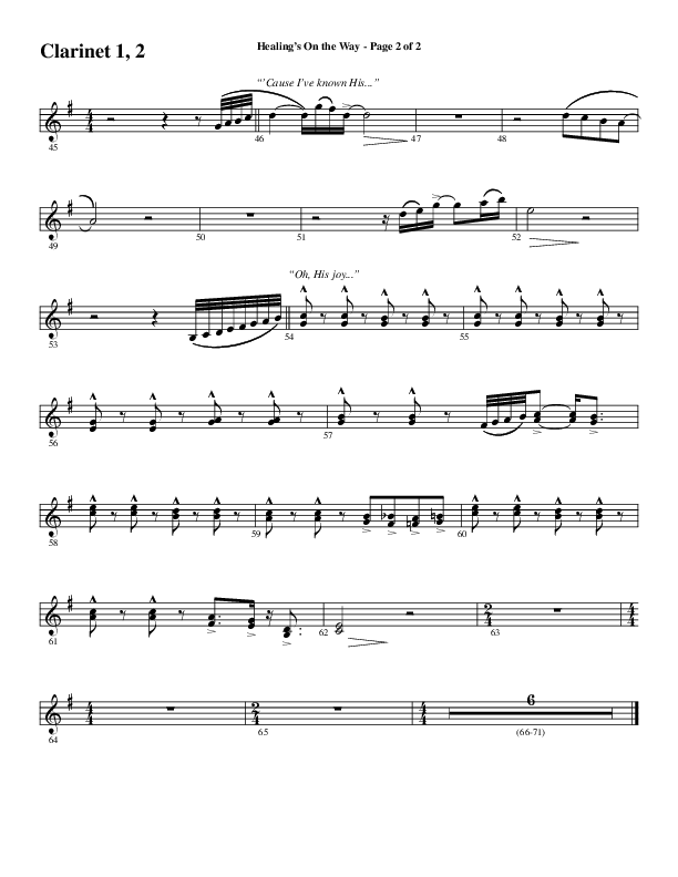 Healing’s on the Way (Choral Anthem SATB) Clarinet 1/2 (Word Music Choral / Arr. David Wise)