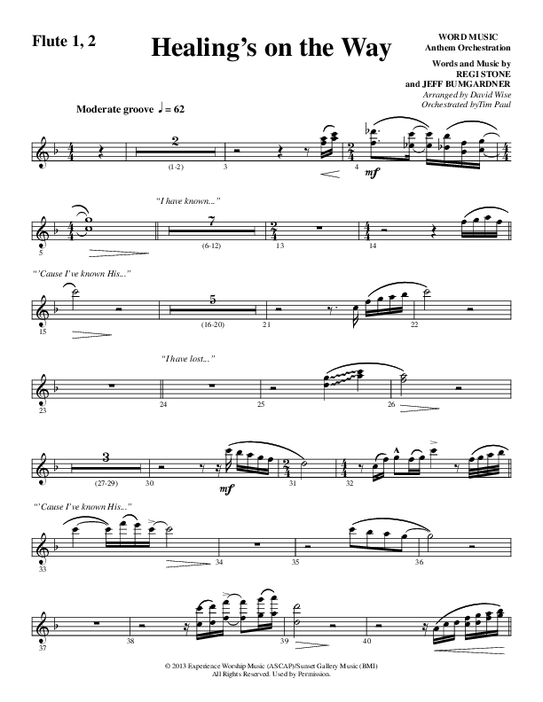 Healing’s on the Way (Choral Anthem SATB) Flute 1/2 (Word Music Choral / Arr. David Wise)