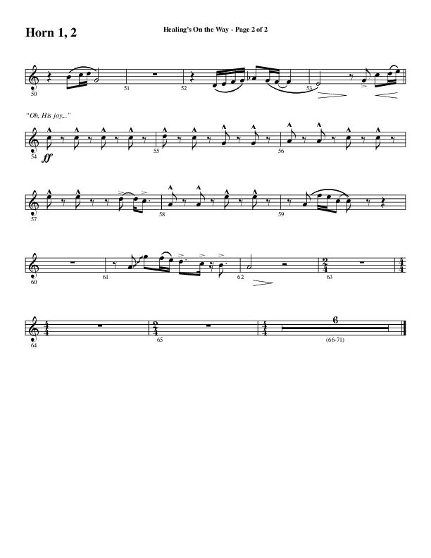 Healing’s on the Way (Choral Anthem SATB) French Horn 1/2 (Word Music Choral / Arr. David Wise)