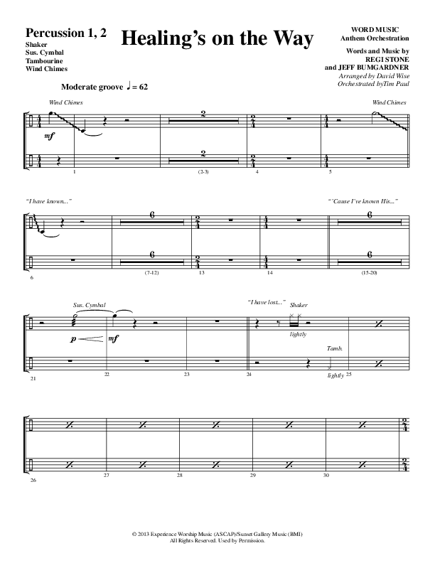 Healing’s on the Way (Choral Anthem SATB) Percussion 1/2 (Word Music Choral / Arr. David Wise)