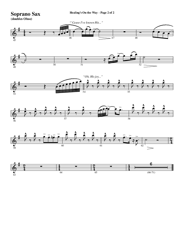 Healing’s on the Way (Choral Anthem SATB) Soprano Sax (Word Music Choral / Arr. David Wise)