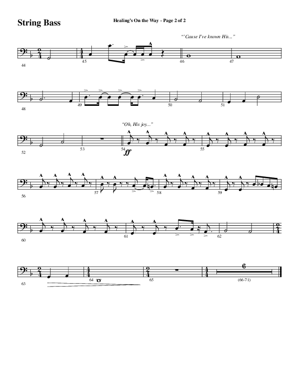 Healing’s on the Way (Choral Anthem SATB) String Bass (Word Music Choral / Arr. David Wise)