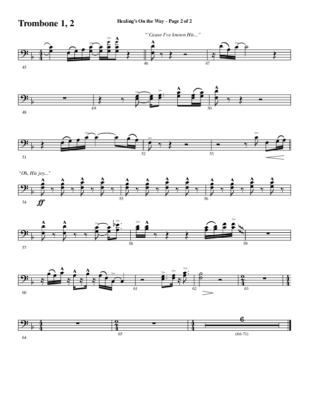 Healing’s on the Way (Choral Anthem SATB) Trombone 1/2 (Word Music Choral / Arr. David Wise)