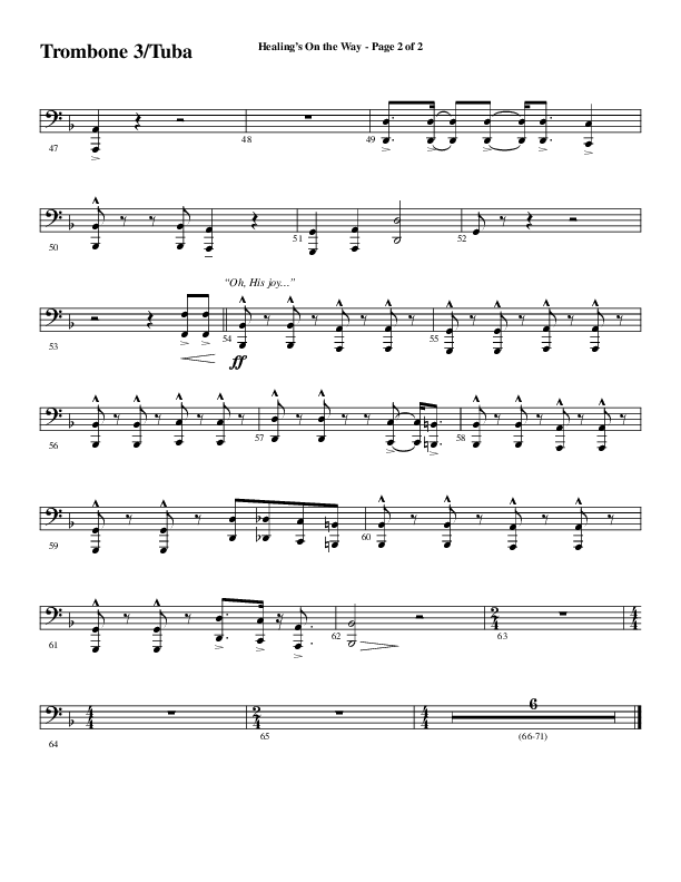 Healing’s on the Way (Choral Anthem SATB) Trombone 3/Tuba (Word Music Choral / Arr. David Wise)