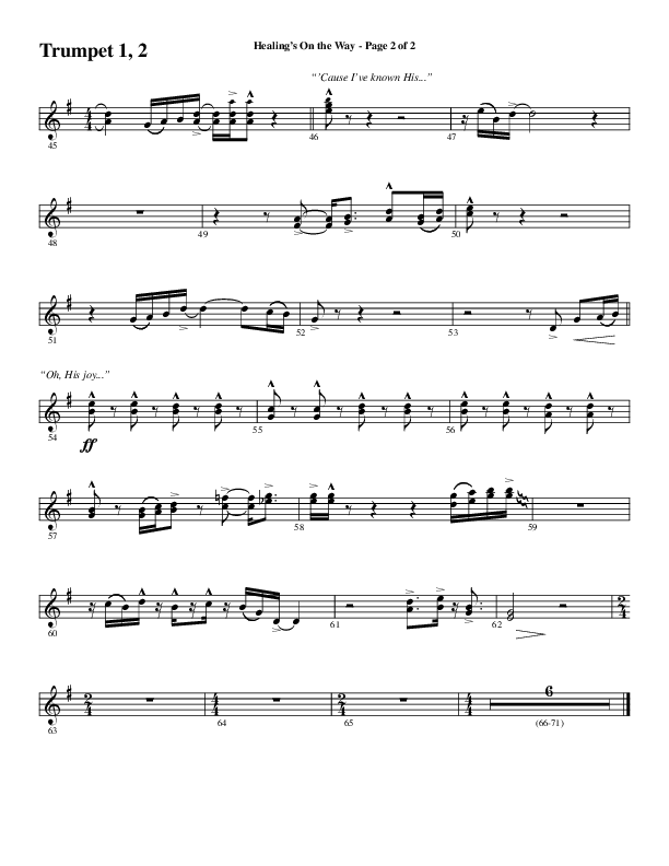 Healing’s on the Way (Choral Anthem SATB) Trumpet 1,2 (Word Music Choral / Arr. David Wise)
