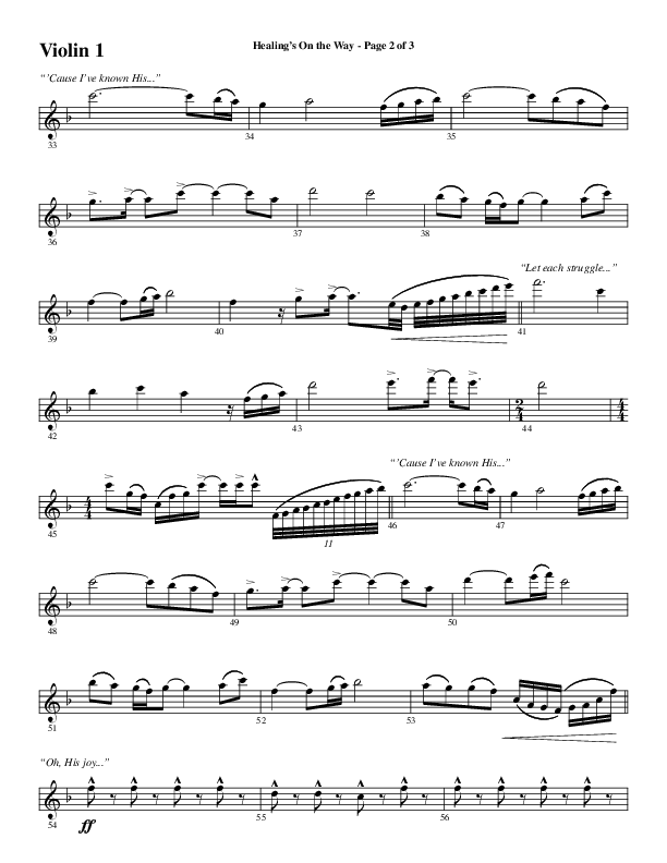 Healing’s on the Way (Choral Anthem SATB) Violin 1 (Word Music Choral / Arr. David Wise)
