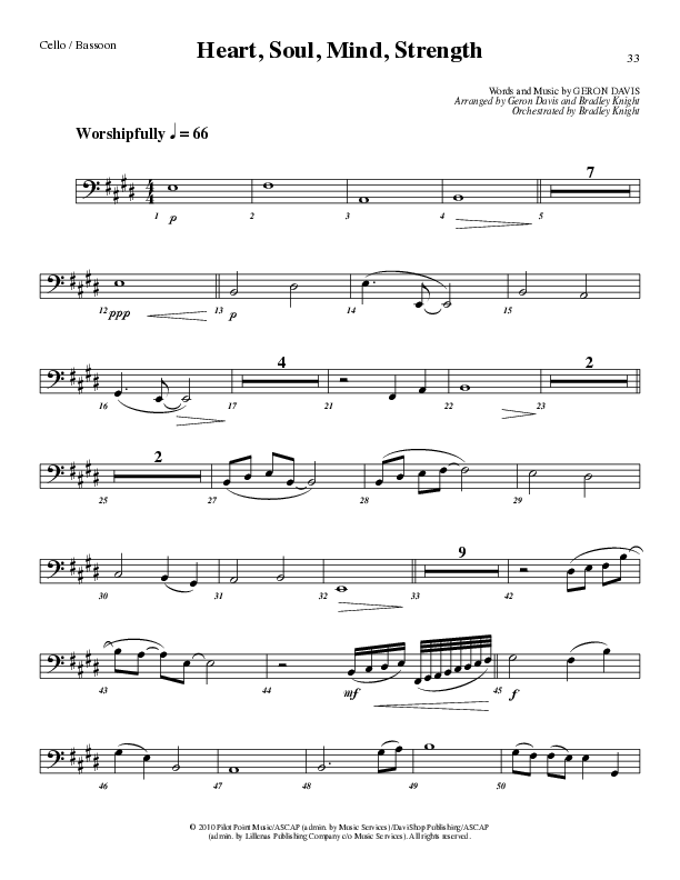 Heart Soul Mind And Strength (Choral Anthem SATB) Cello (Lillenas Choral / Arr. Geron Davis / Arr. Bradley Knight)